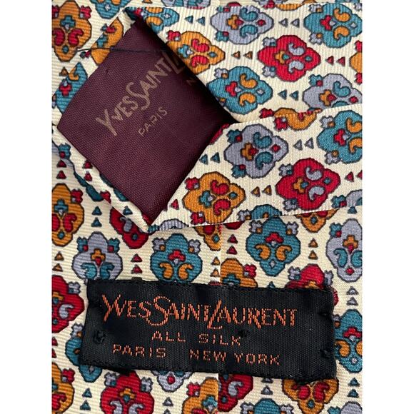 Yves Saint Laurent Geometric Print Silk Neck Tie - Picture 6 of 6
